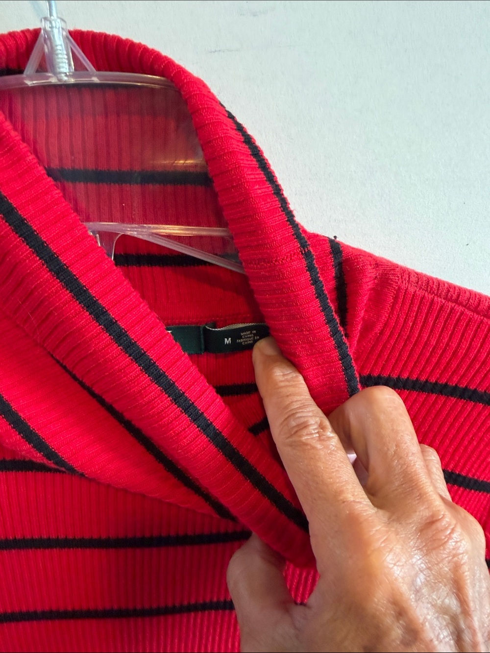 Lauren Ralph Lauren Red and Black Striped Turtleneck Sweater - Picture 3 of 4
